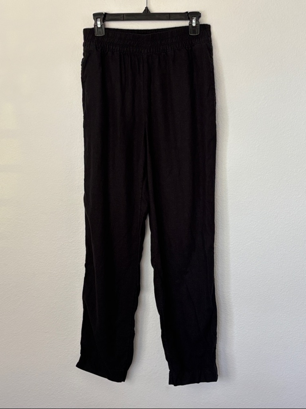 Old Navy Linen Blend Women's Black Straight-Leg Elastic-Waist Pants Small TALL